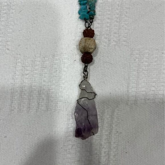 Chakra Gemstone Necklace Handmade w/ Amethyst Pendant, Turquoise, Coral, & more - Picture 2 of 5